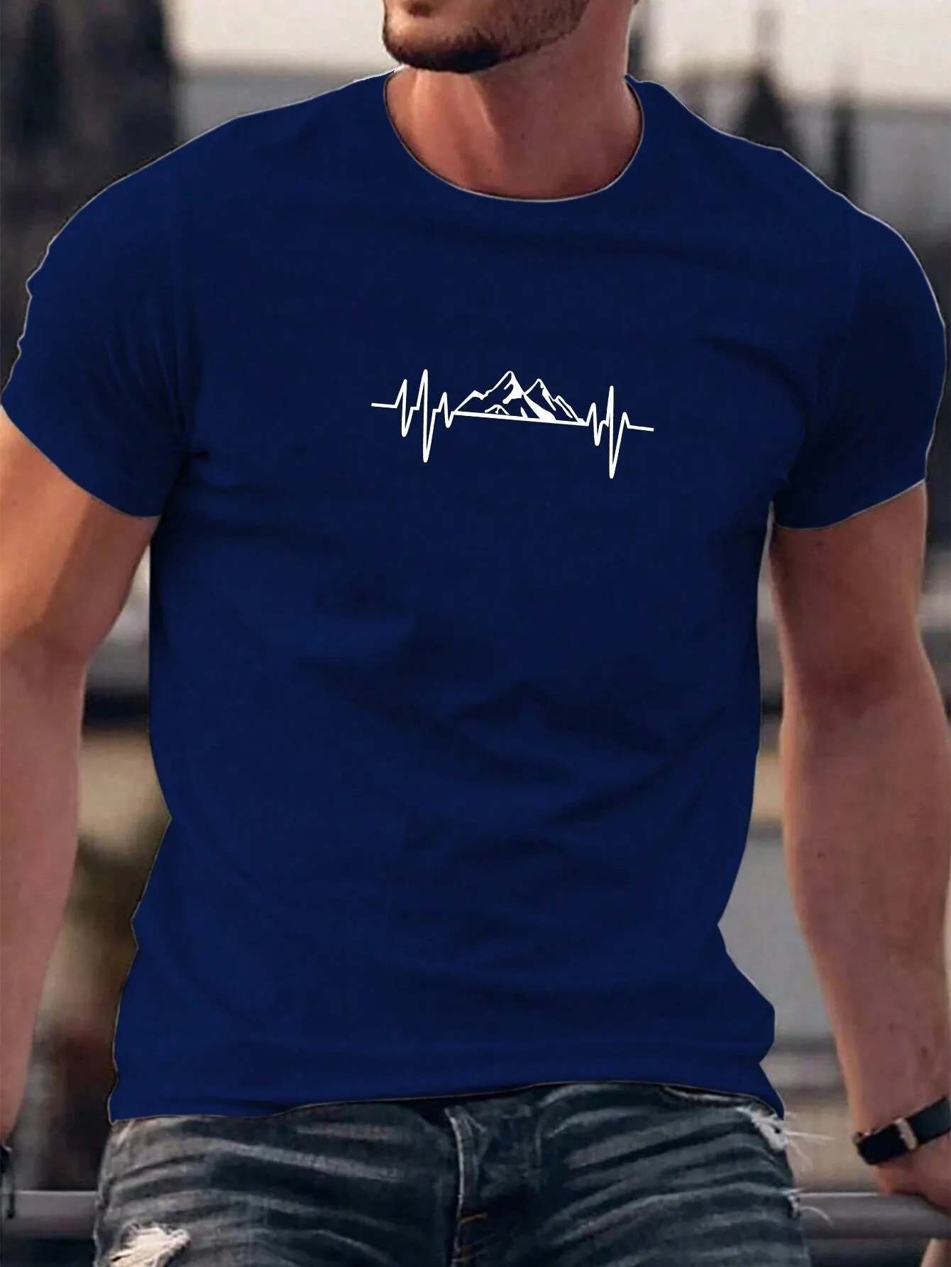 QA Homme Men's Mountain Printed Round Neck Short Sleeve T-Shirt