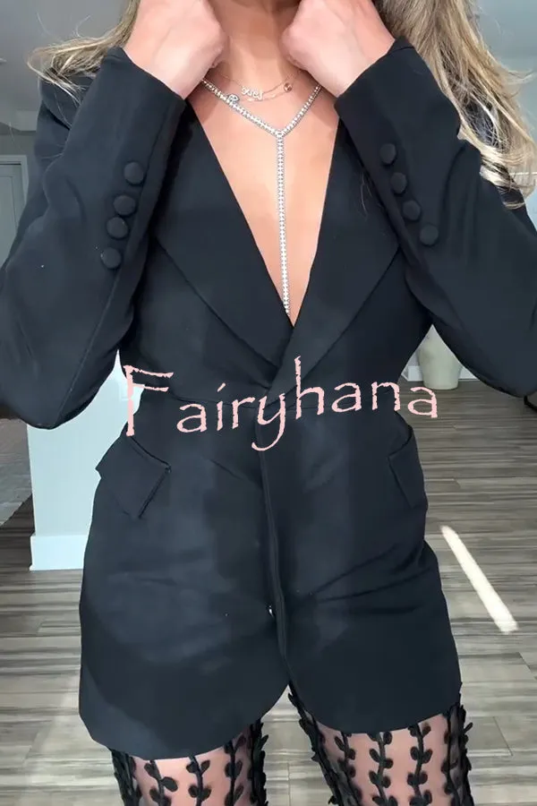Queen Temperament Button Up Long Sleeve Backless Lapel Blazer