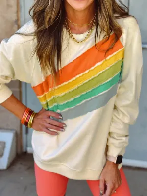 Rainbow Colorblock Striped Pullover Sweatshirt