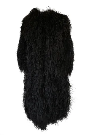 Rare c1970 Yves Saint Laurent Black Ostrich Feather Coat