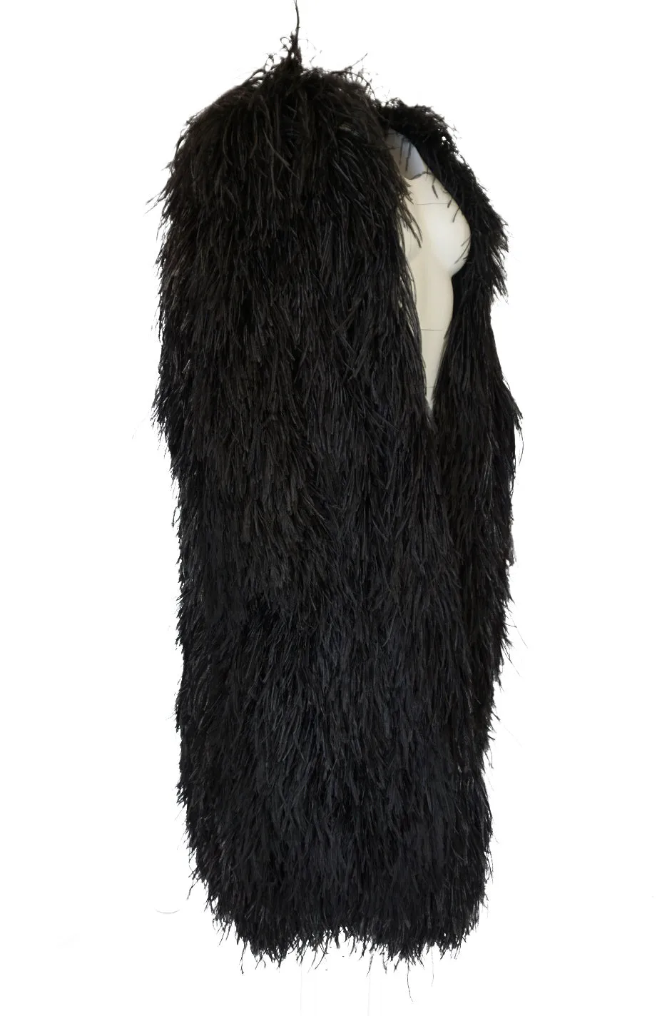 Rare c1970 Yves Saint Laurent Black Ostrich Feather Coat