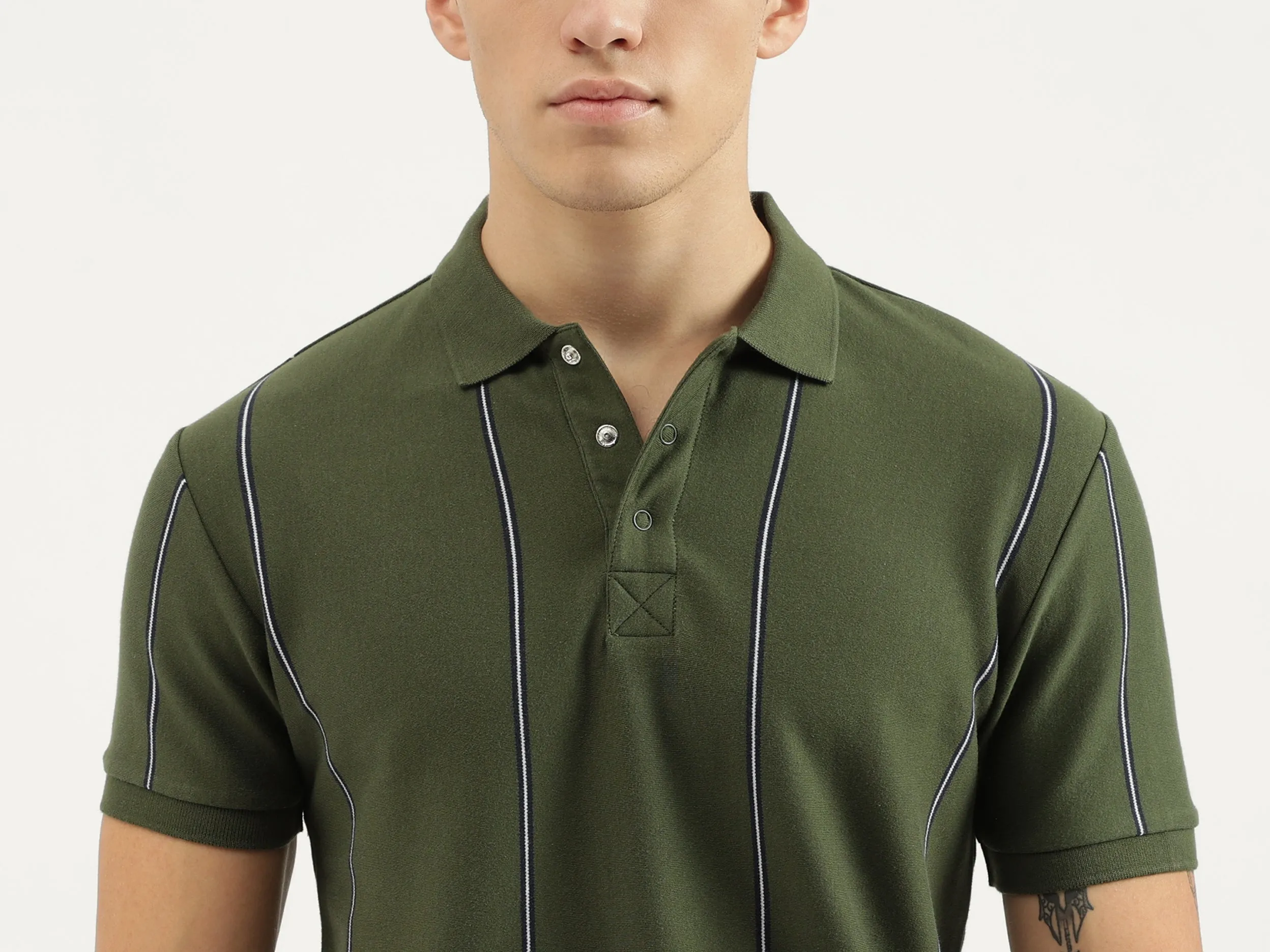Regular Fit Polo Neck Striped T-shirts