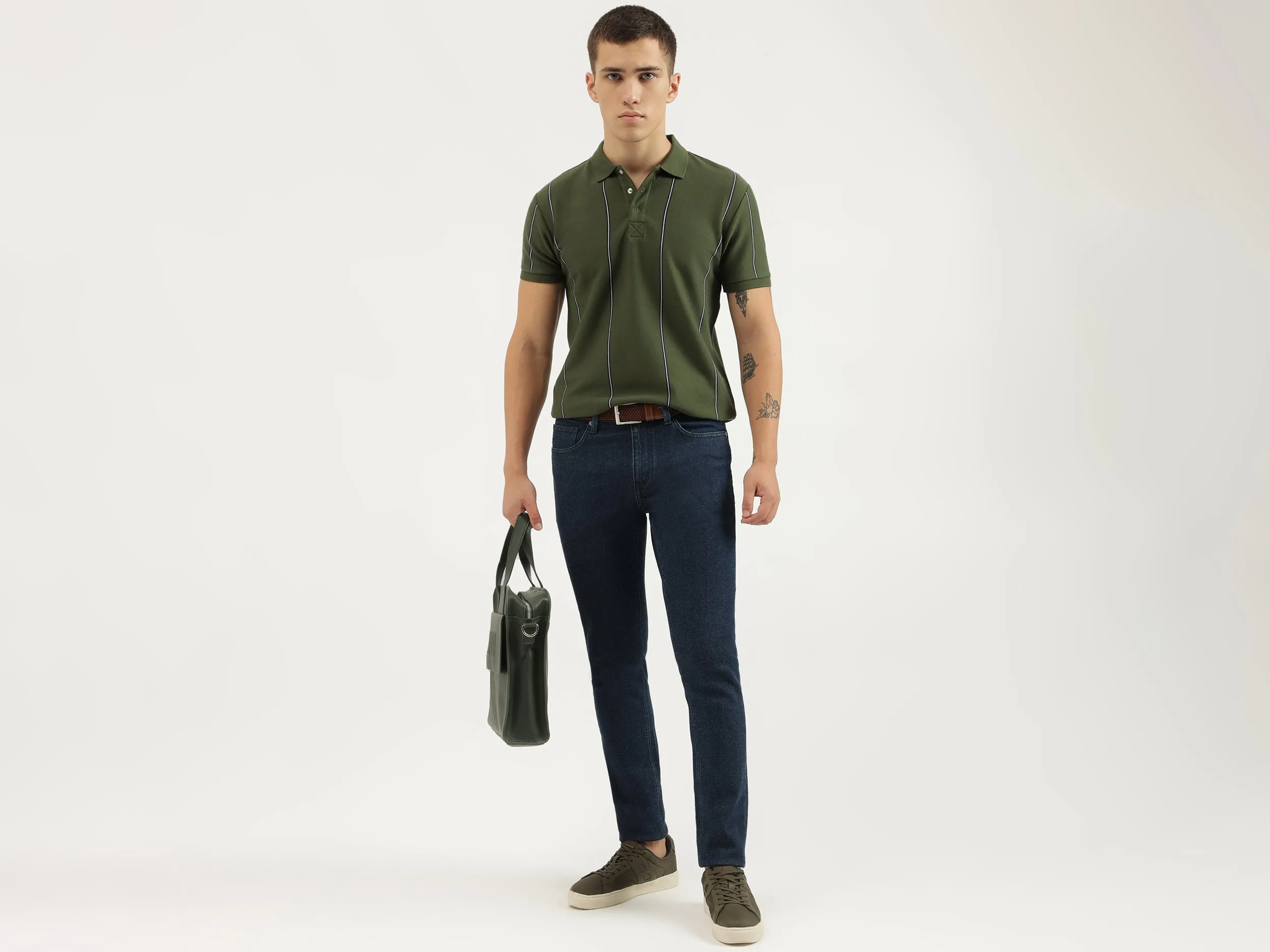 Regular Fit Polo Neck Striped T-shirts