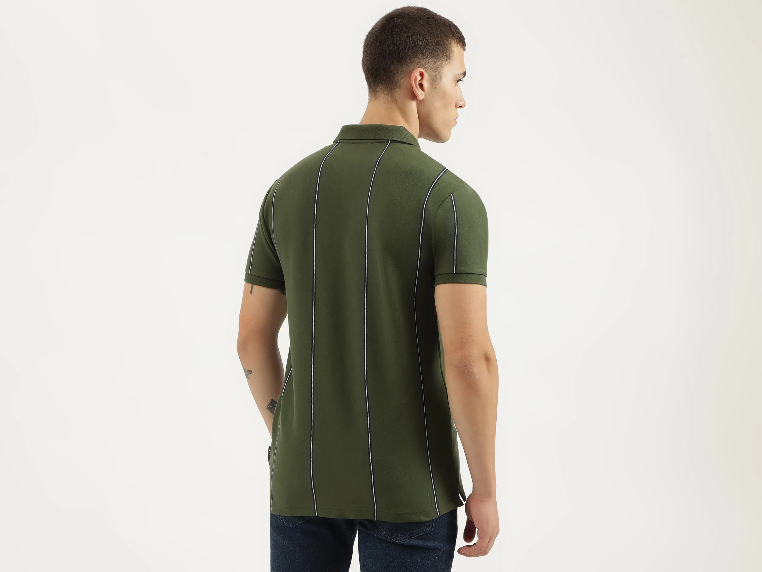 Regular Fit Polo Neck Striped T-shirts