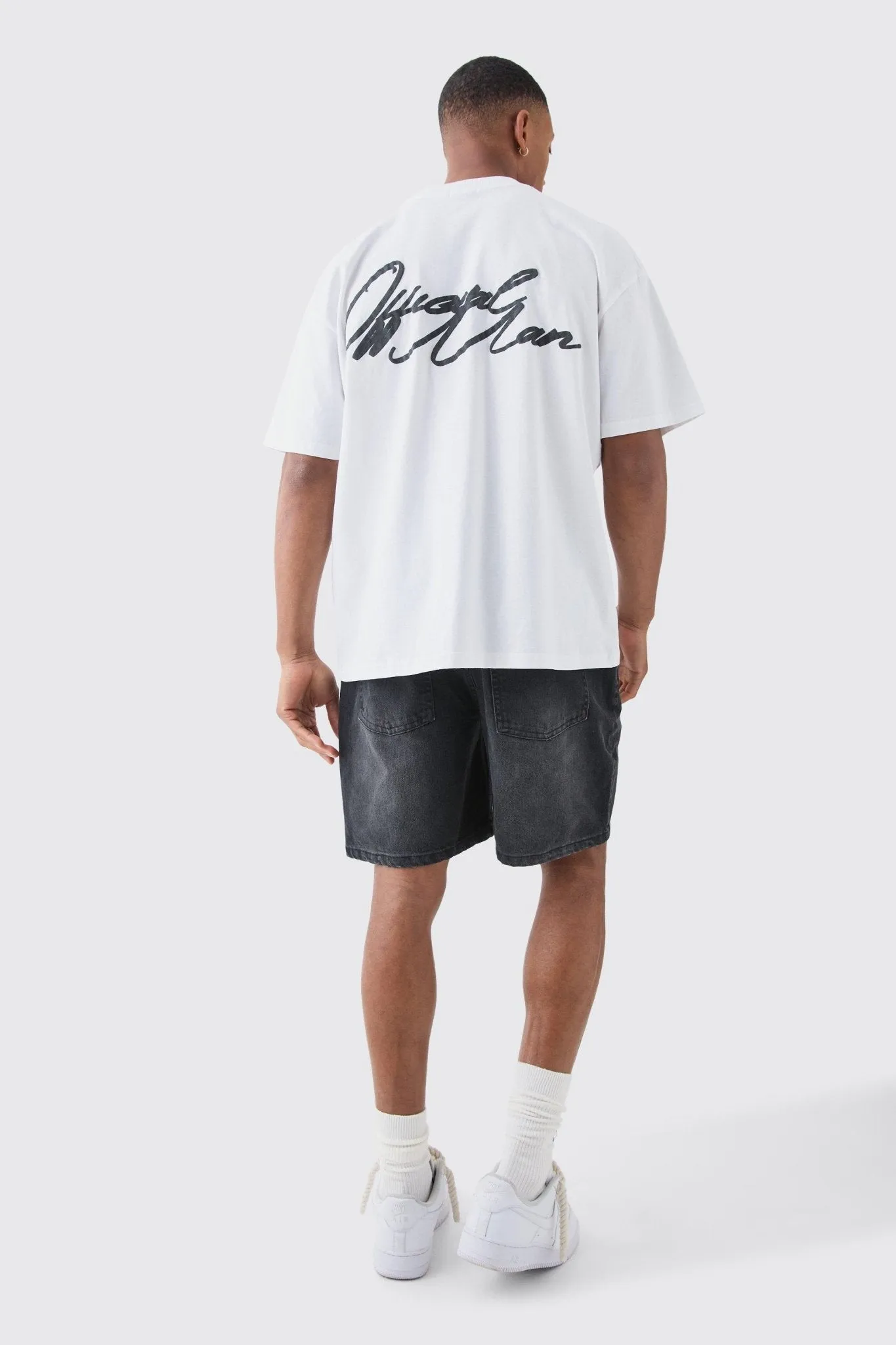Relaxed Rigid Denim Shorts In Charcoal