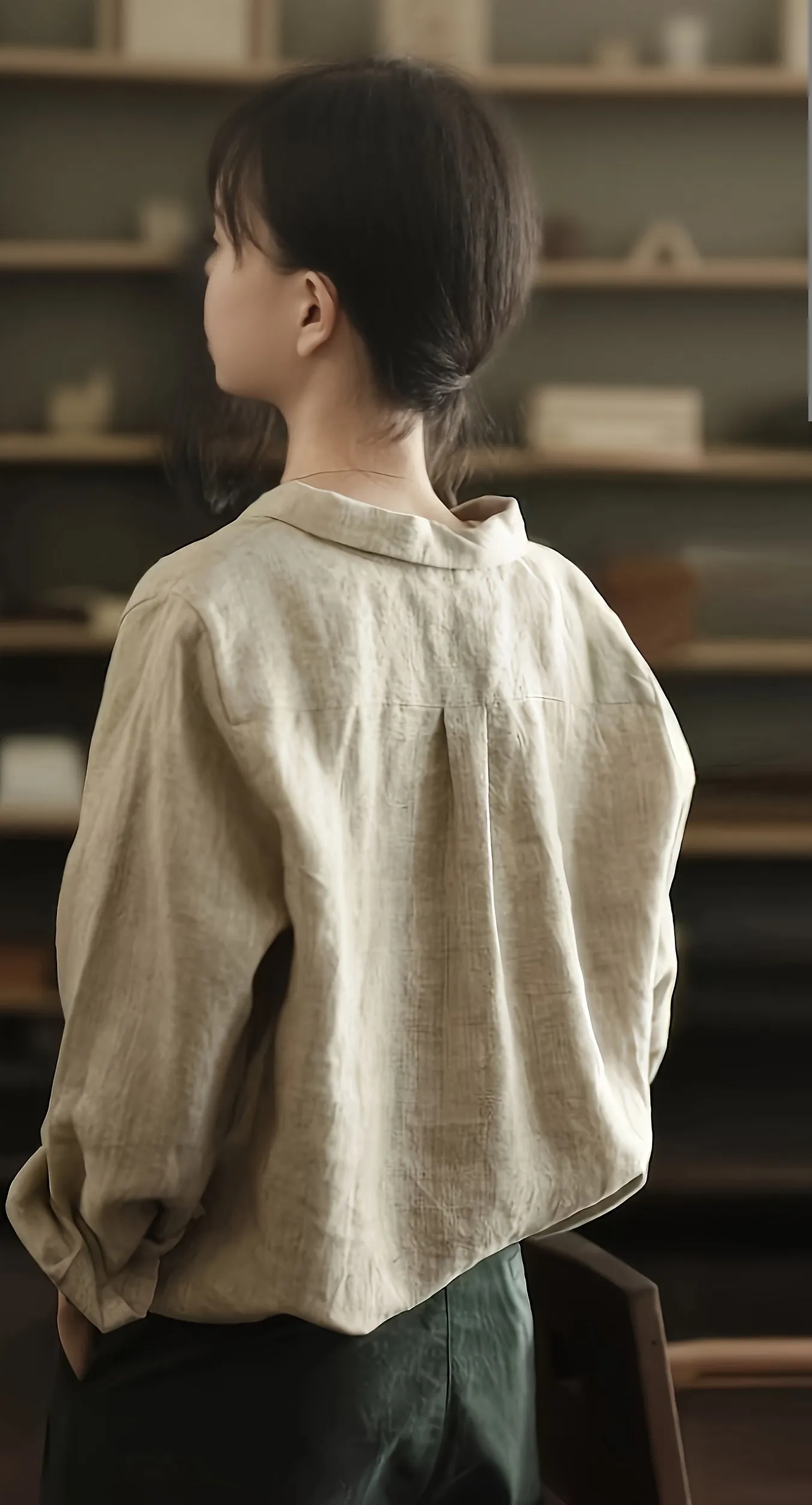 Relaxed Textured Button Down Khaki Shirt