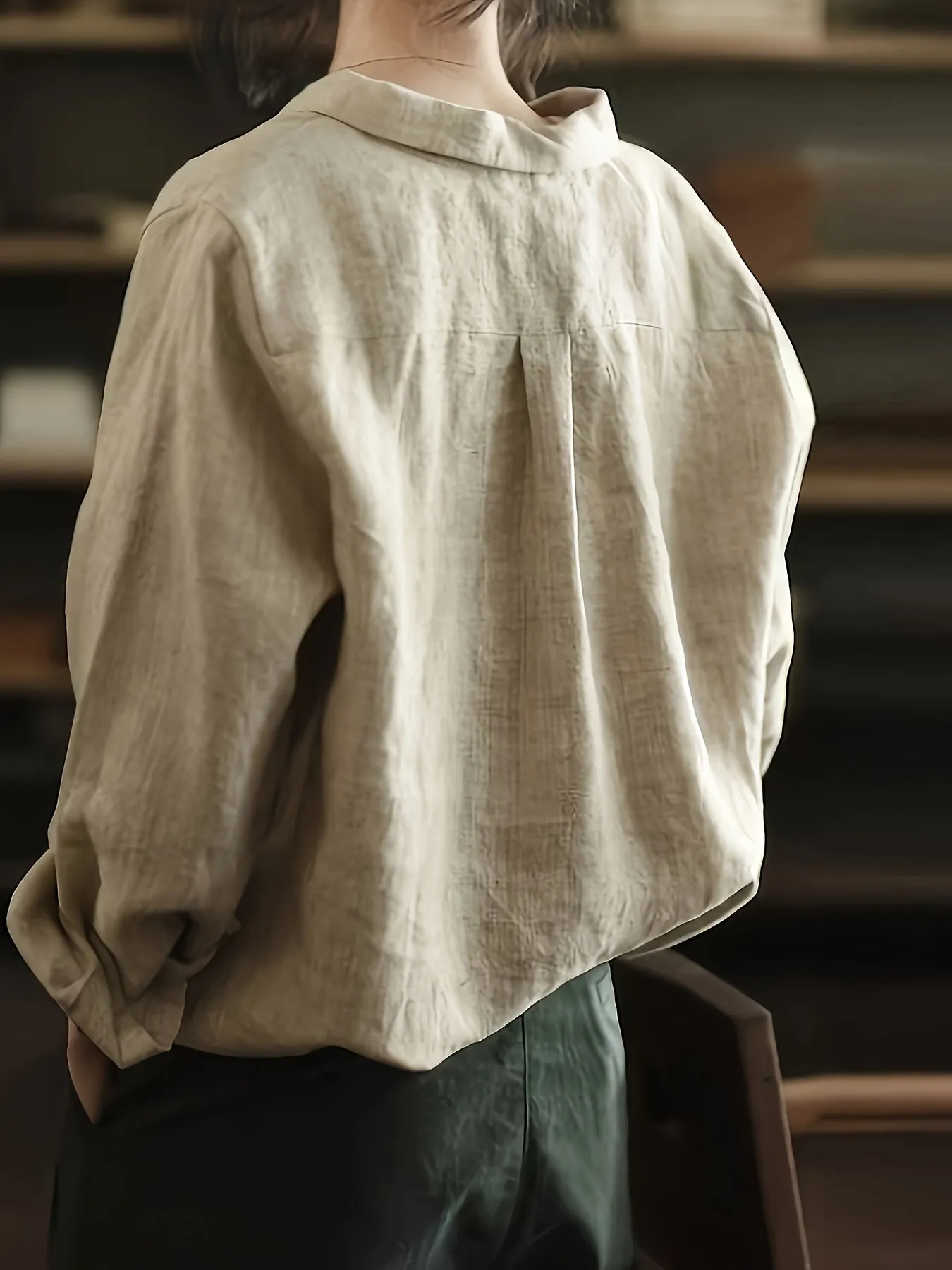 Relaxed Textured Button Down Khaki Shirt