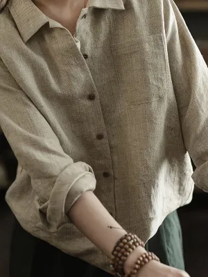 Relaxed Textured Button Down Khaki Shirt