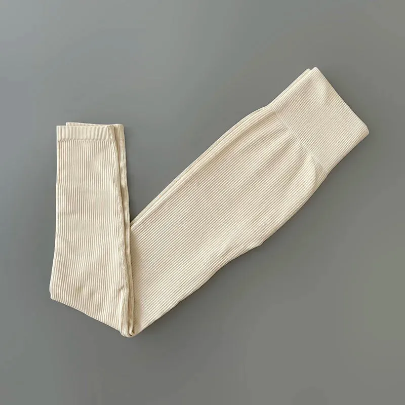 Ribbed High-Waisted Yoga Pants - Gym Leggings for Women