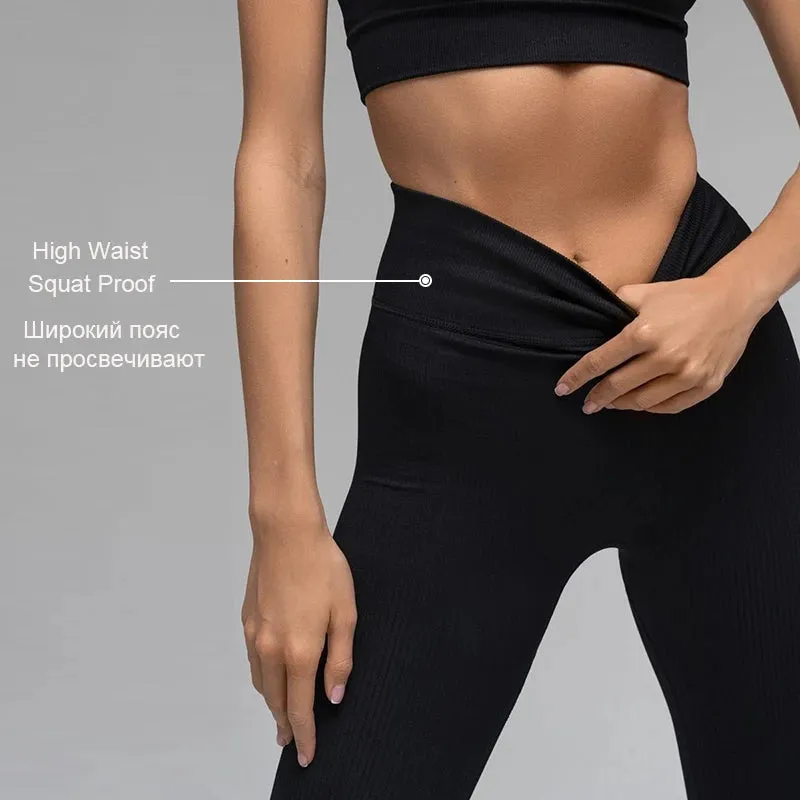Ribbed High-Waisted Yoga Pants - Gym Leggings for Women