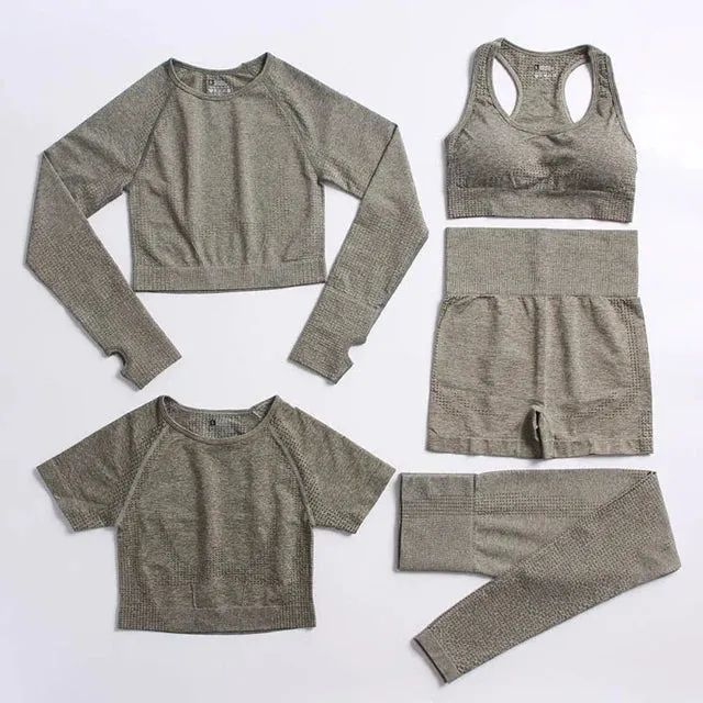 Seamless Yoga Suit: Sports Shirts, Crop Top, Leggings, Gym Clothes Fitness Tracksuit, Workout Set