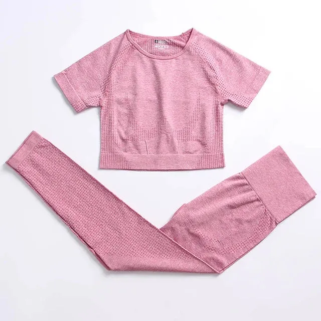 Seamless Yoga Suit: Sports Shirts, Crop Top, Leggings, Gym Clothes Fitness Tracksuit, Workout Set