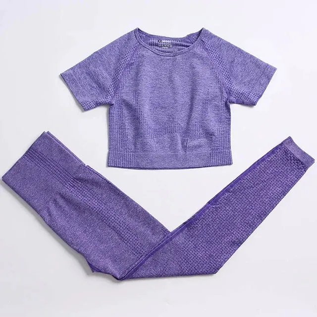 Seamless Yoga Suit: Sports Shirts, Crop Top, Leggings, Gym Clothes Fitness Tracksuit, Workout Set