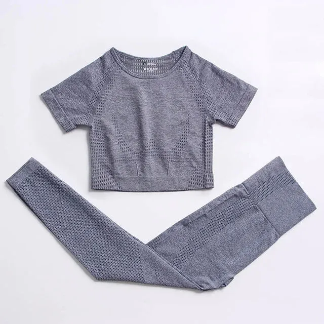 Seamless Yoga Suit: Sports Shirts, Crop Top, Leggings, Gym Clothes Fitness Tracksuit, Workout Set