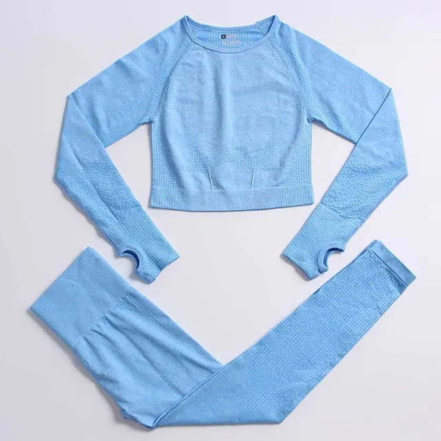 Seamless Yoga Suit: Sports Shirts, Crop Top, Leggings, Gym Clothes Fitness Tracksuit, Workout Set