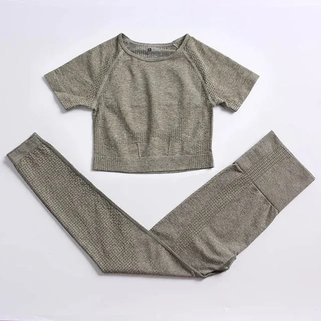 Seamless Yoga Suit: Sports Shirts, Crop Top, Leggings, Gym Clothes Fitness Tracksuit, Workout Set