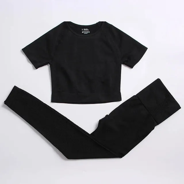 Seamless Yoga Suit: Sports Shirts, Crop Top, Leggings, Gym Clothes Fitness Tracksuit, Workout Set