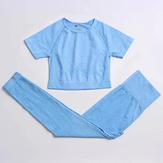 Seamless Yoga Suit: Sports Shirts, Crop Top, Leggings, Gym Clothes Fitness Tracksuit, Workout Set