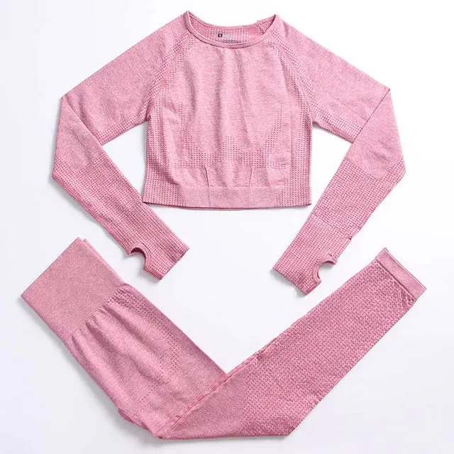 Seamless Yoga Suit: Sports Shirts, Crop Top, Leggings, Gym Clothes Fitness Tracksuit, Workout Set
