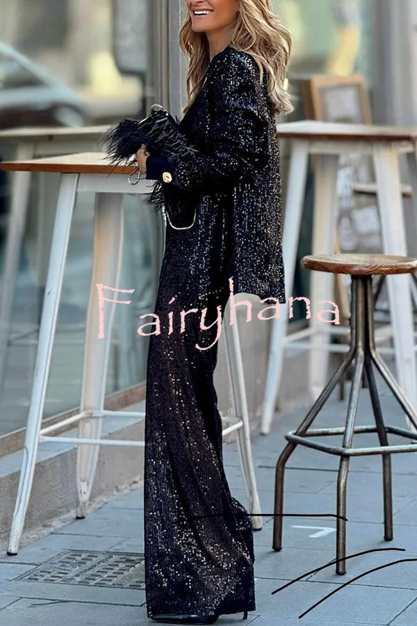 Special Treat Sequin Lapel Party Loose Blazer