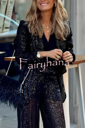Special Treat Sequin Lapel Party Loose Blazer