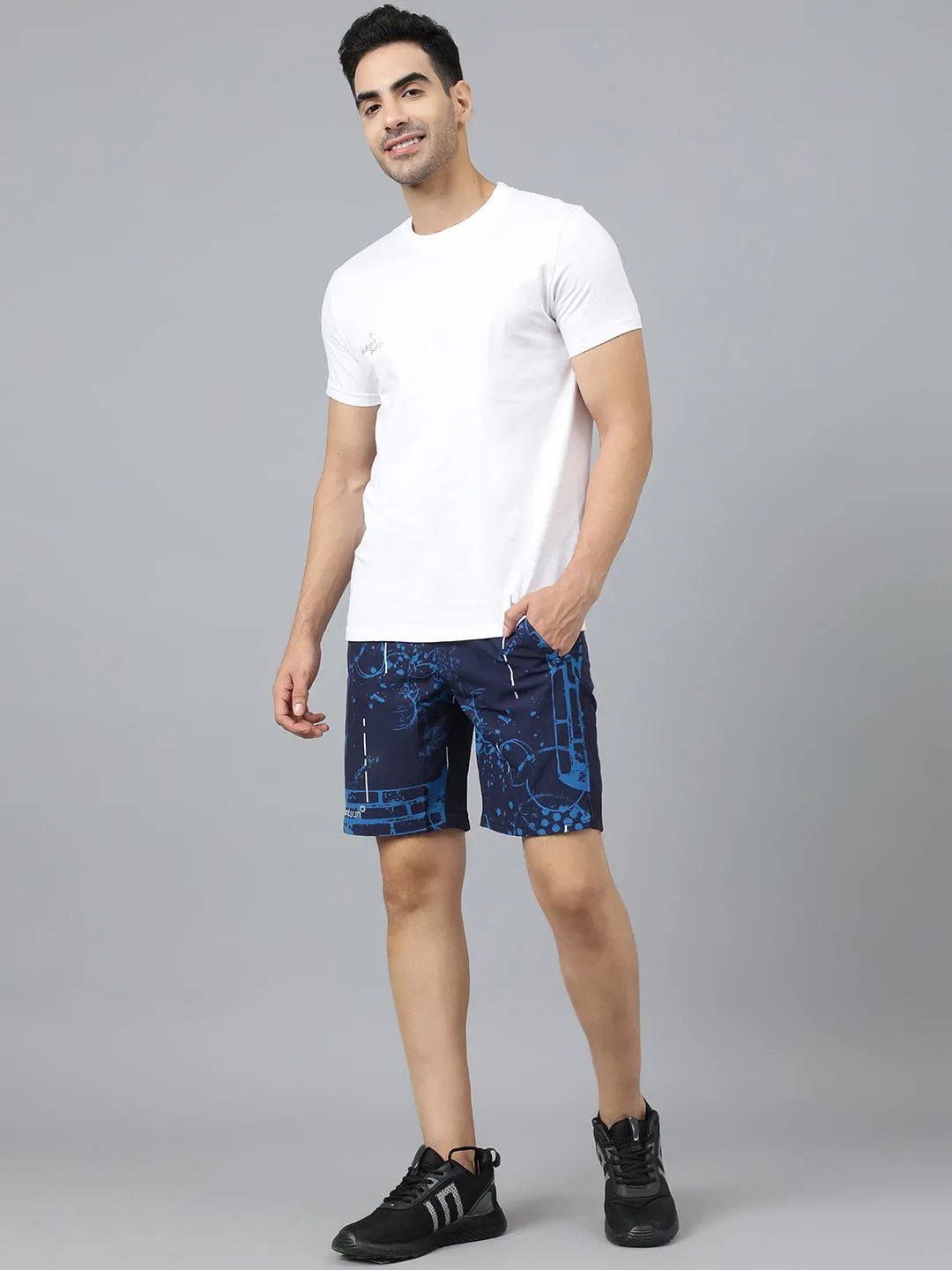 Sport Sun Navy Blue Printed Men NS Lycra Shorts