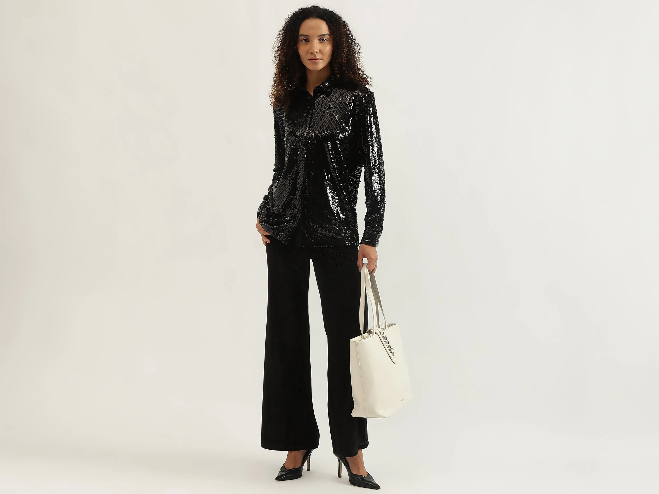 Spread Collar Embellished Shirt