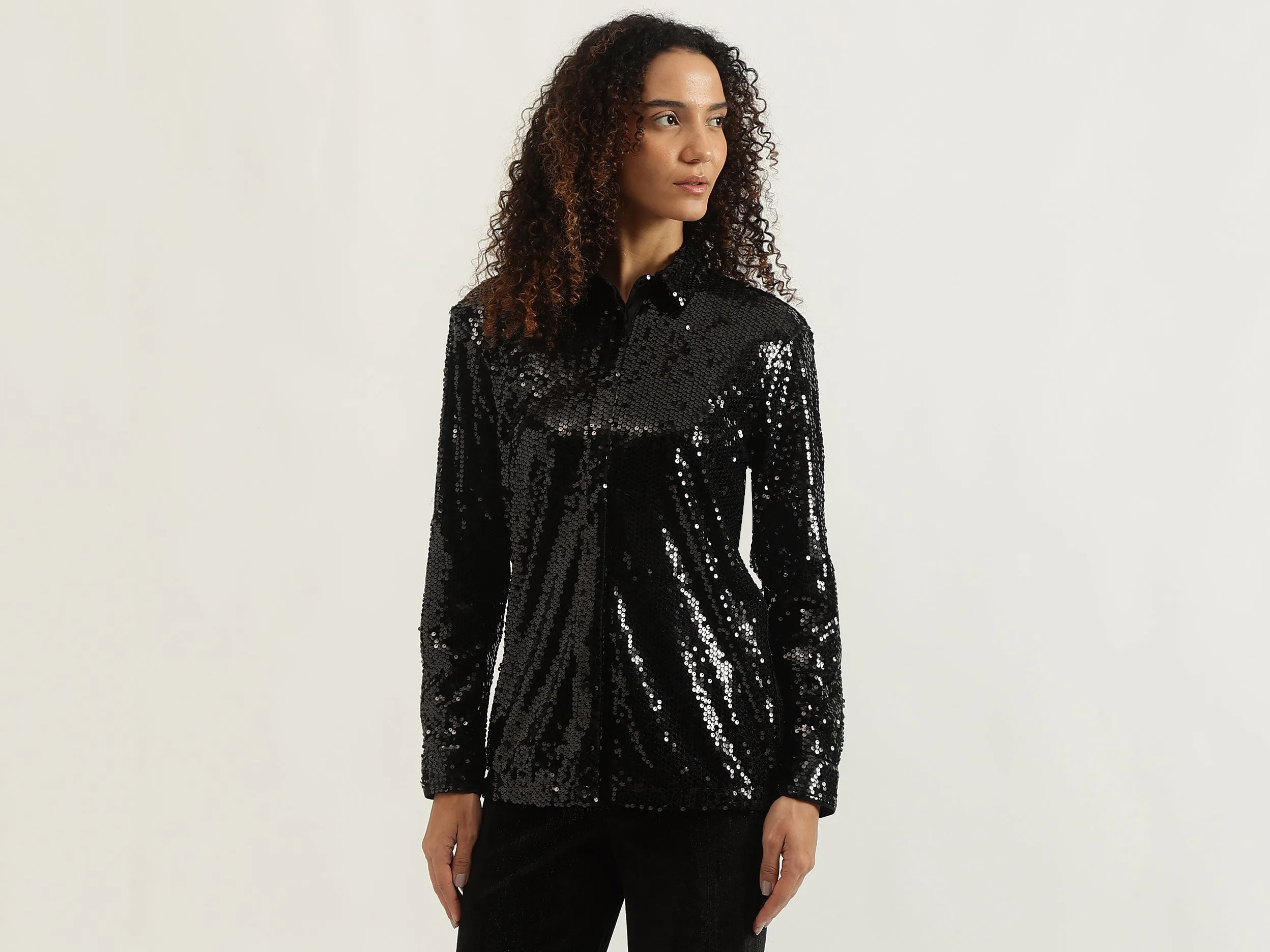 Spread Collar Embellished Shirt