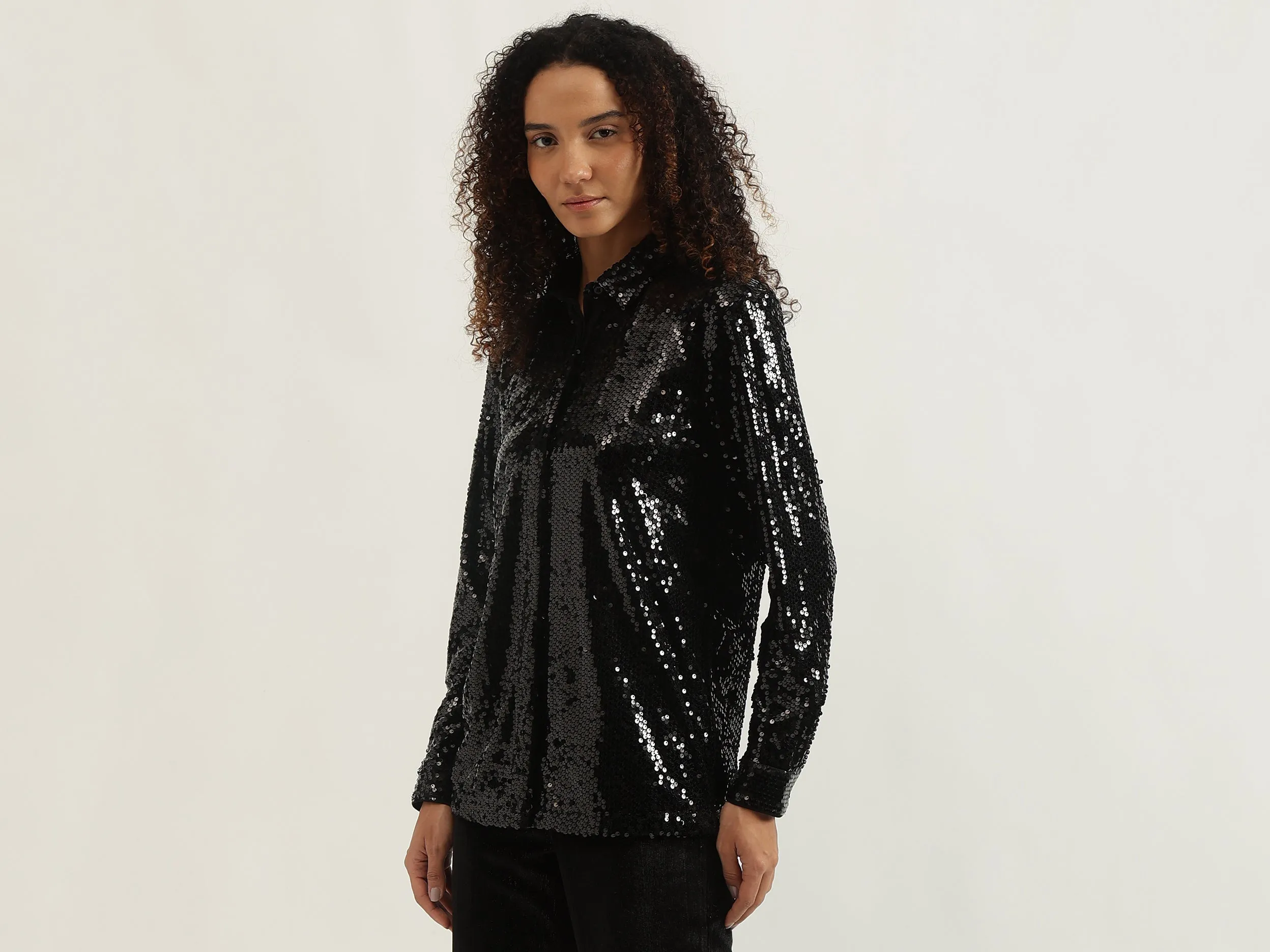 Spread Collar Embellished Shirt