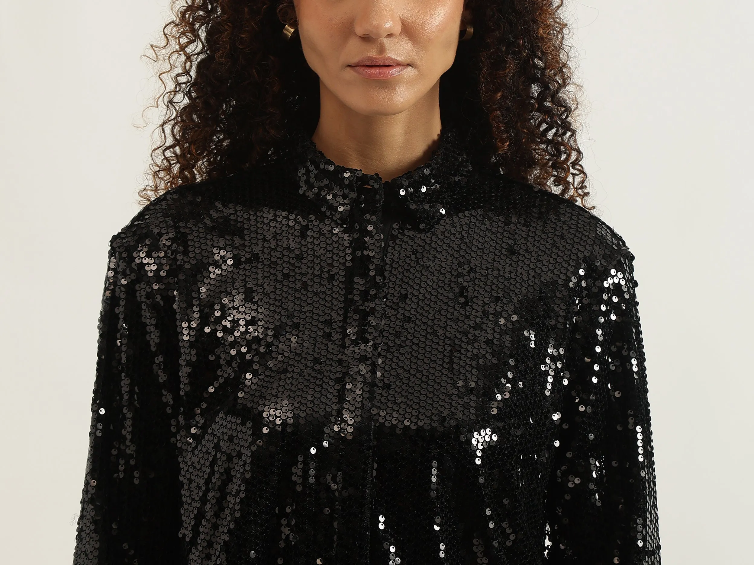 Spread Collar Embellished Shirt