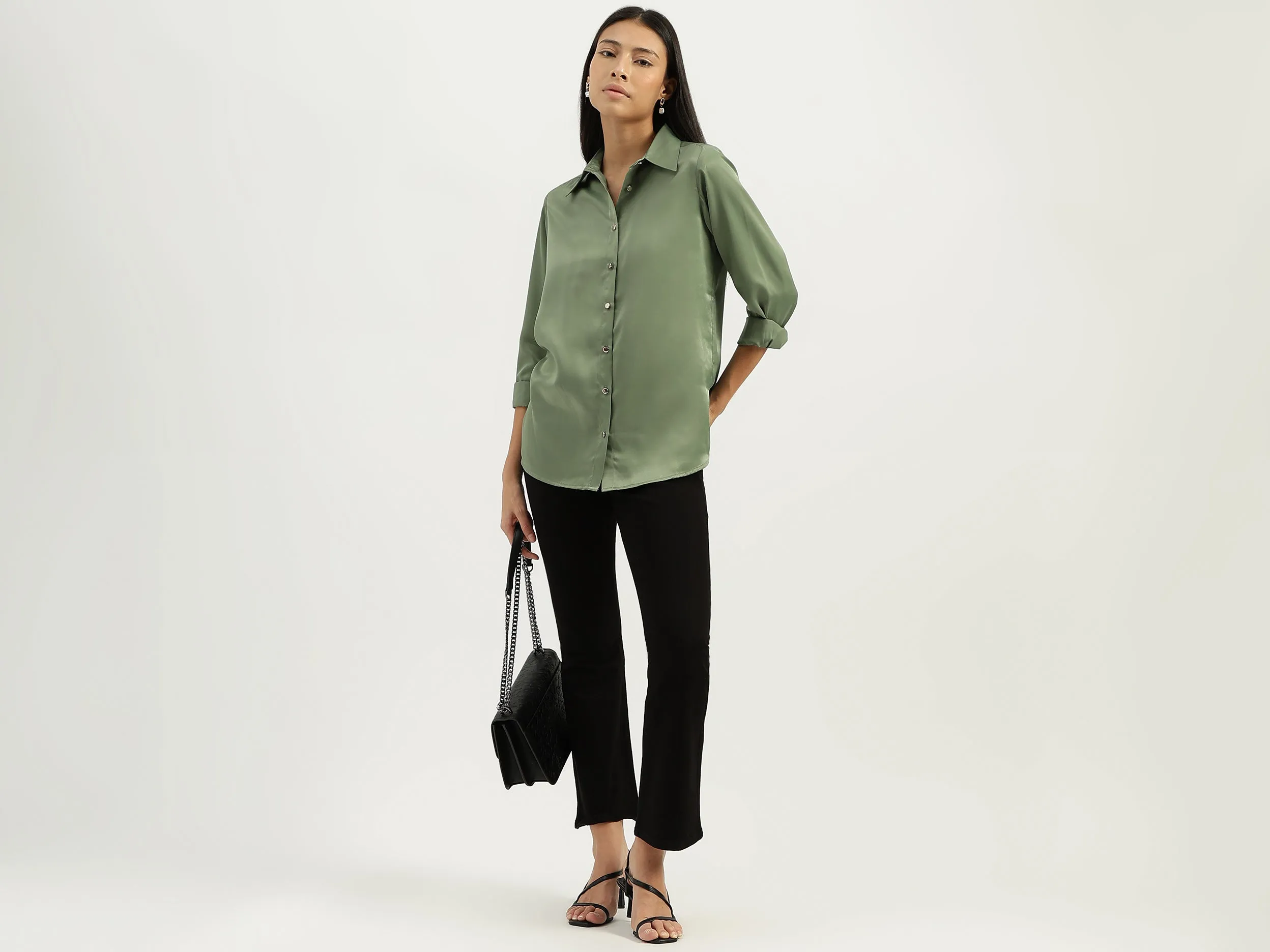 Spread Collar Solid Shirts