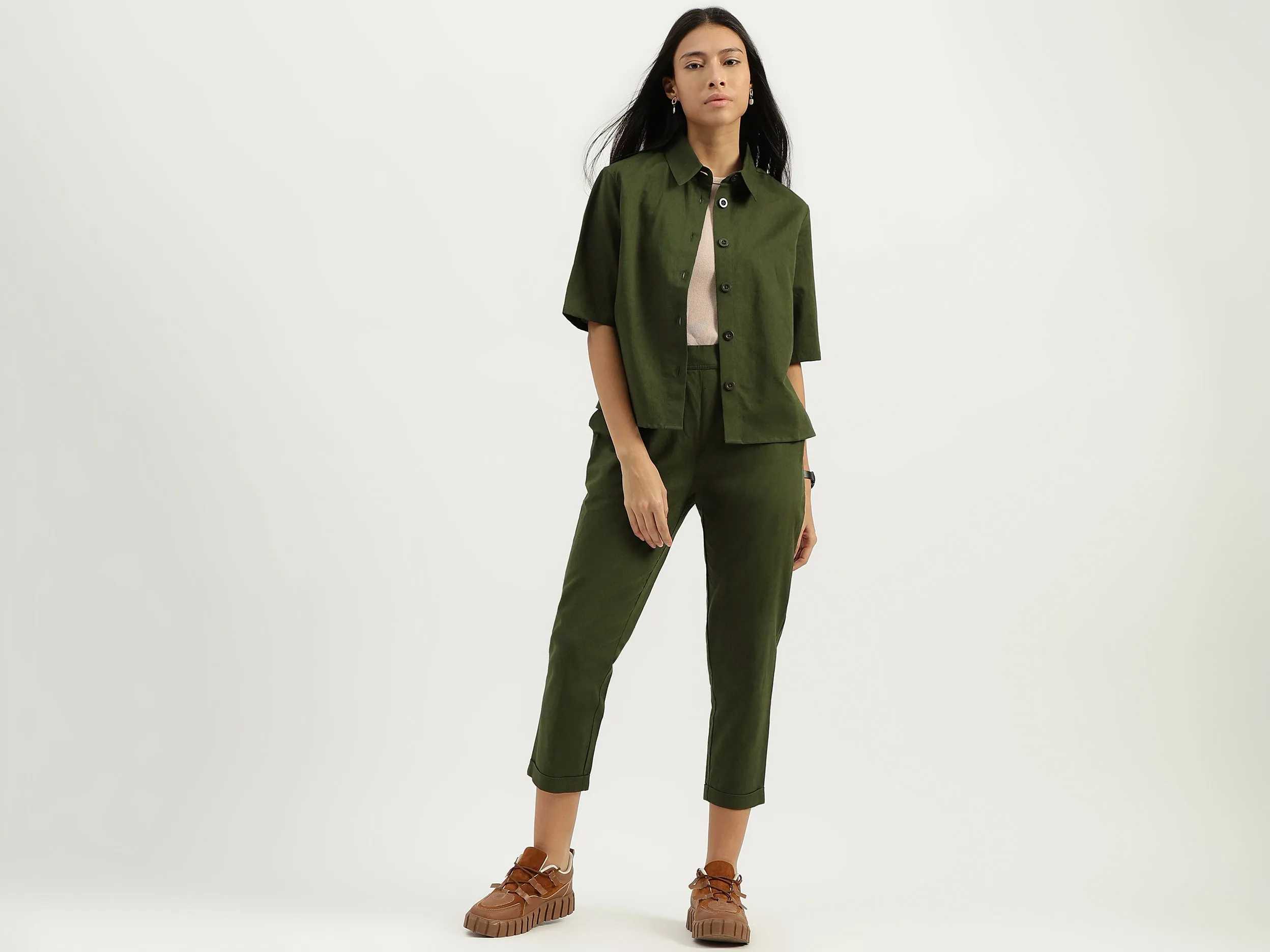 Spread Collar Solid Shirts