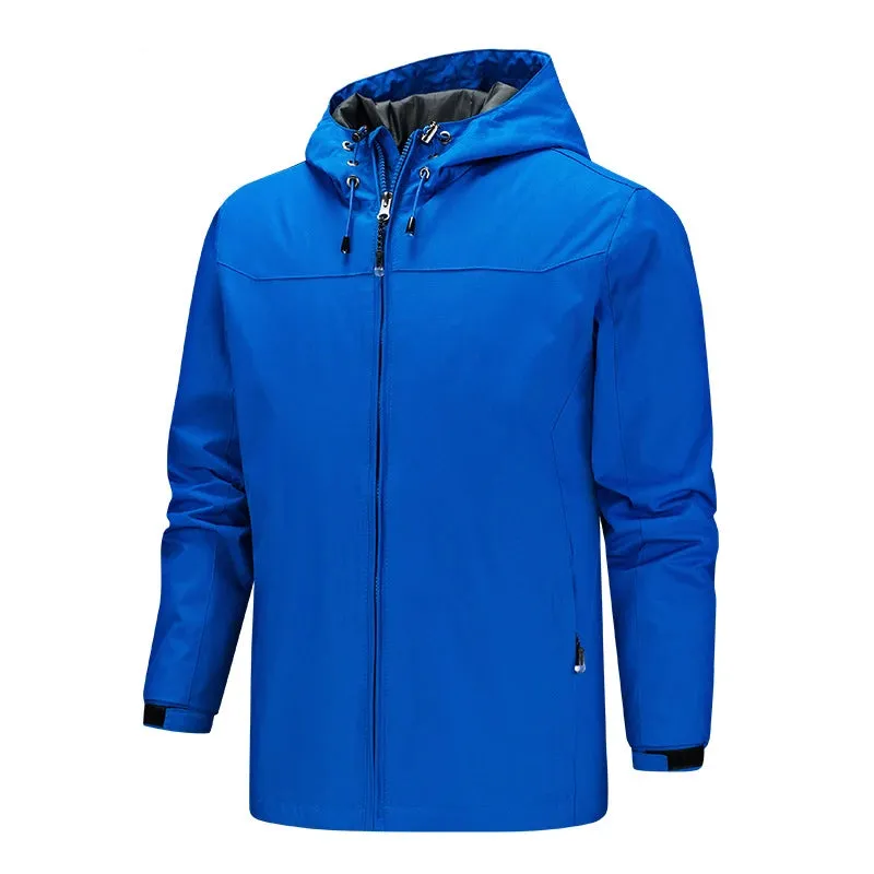 Spring Autumn Men's Jackets Solid Color Zipper Pocket Fashion Casual Sports Outdoor Windproof Waterproof Male Hooded Coat S-5XL