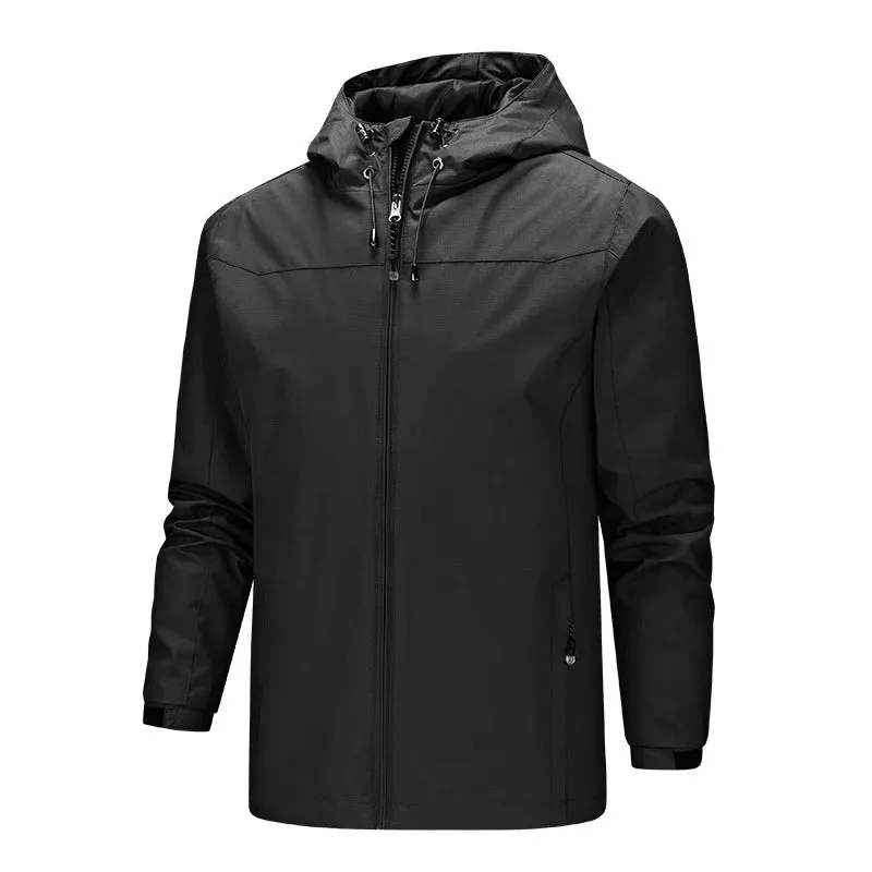 Spring Autumn Men's Jackets Solid Color Zipper Pocket Fashion Casual Sports Outdoor Windproof Waterproof Male Hooded Coat S-5XL