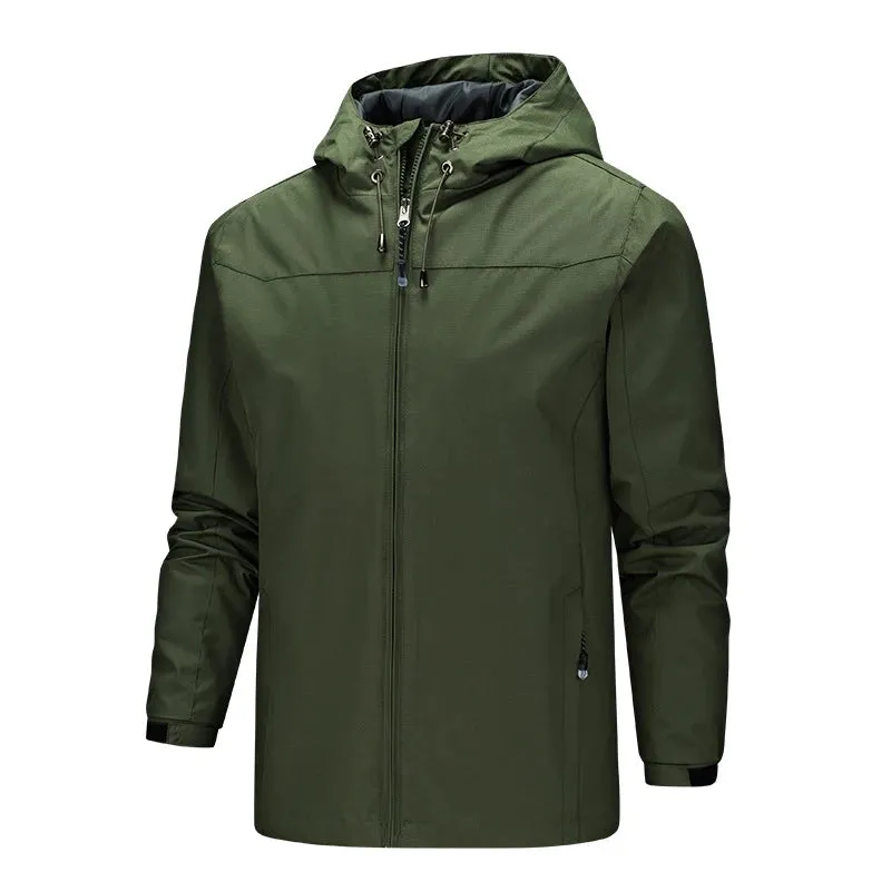 Spring Autumn Men's Jackets Solid Color Zipper Pocket Fashion Casual Sports Outdoor Windproof Waterproof Male Hooded Coat S-5XL