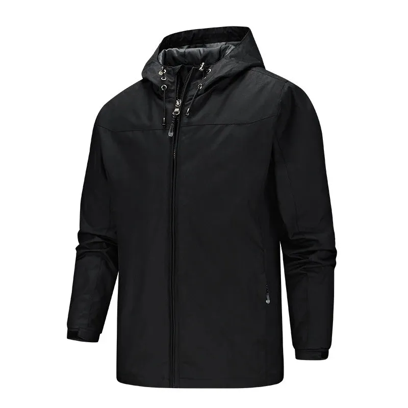 Spring Autumn Men's Jackets Solid Color Zipper Pocket Fashion Casual Sports Outdoor Windproof Waterproof Male Hooded Coat S-5XL