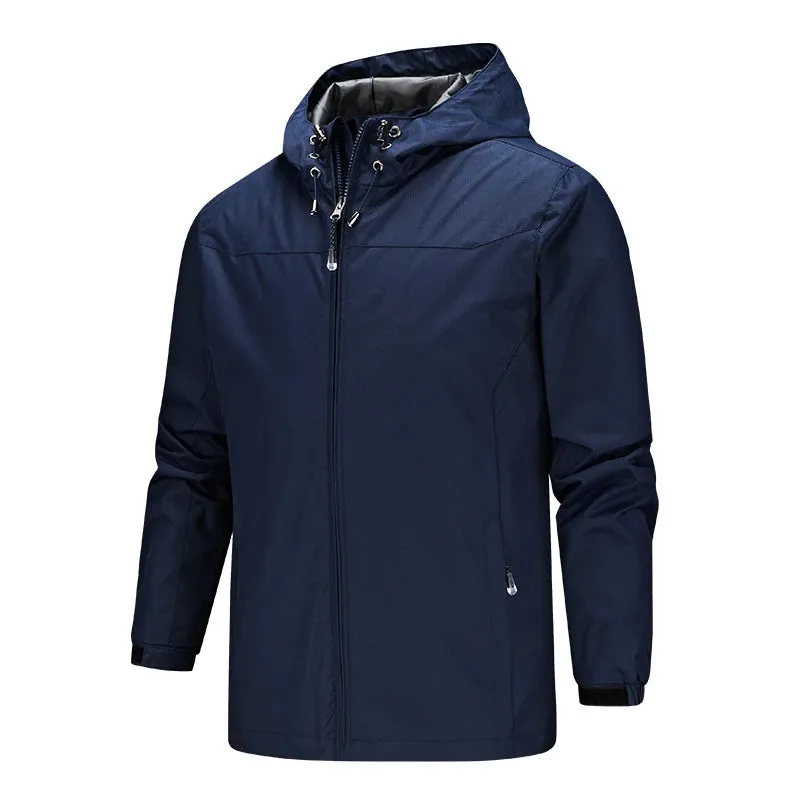 Spring Autumn Men's Jackets Solid Color Zipper Pocket Fashion Casual Sports Outdoor Windproof Waterproof Male Hooded Coat S-5XL