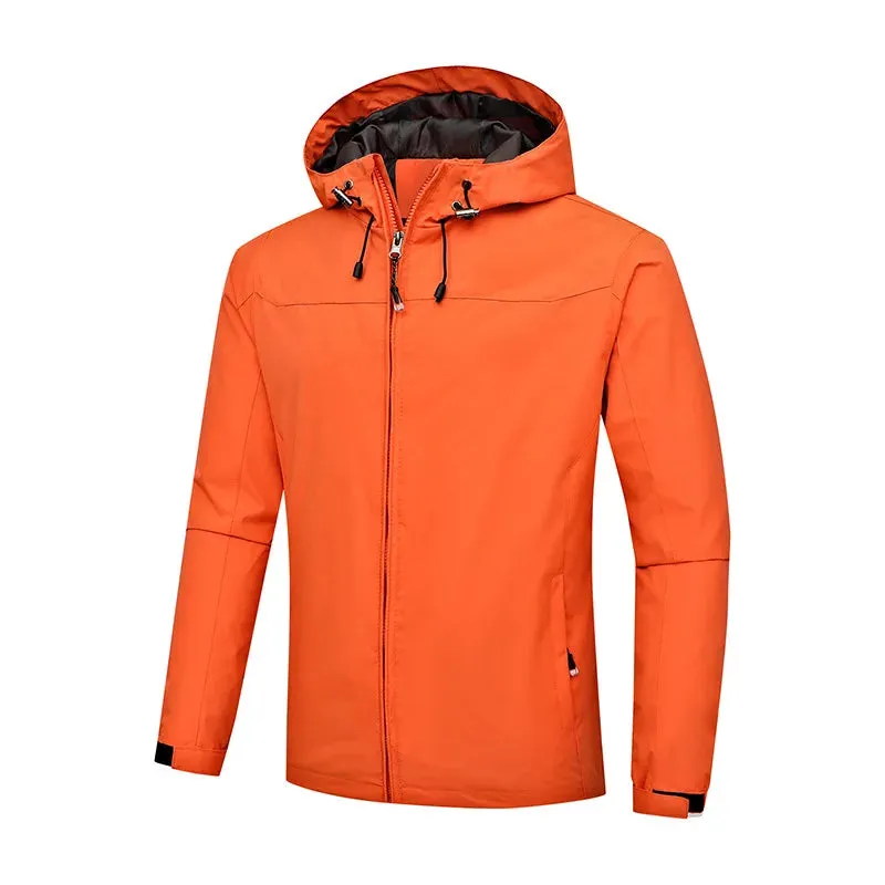 Spring Autumn Men's Jackets Solid Color Zipper Pocket Fashion Casual Sports Outdoor Windproof Waterproof Male Hooded Coat S-5XL