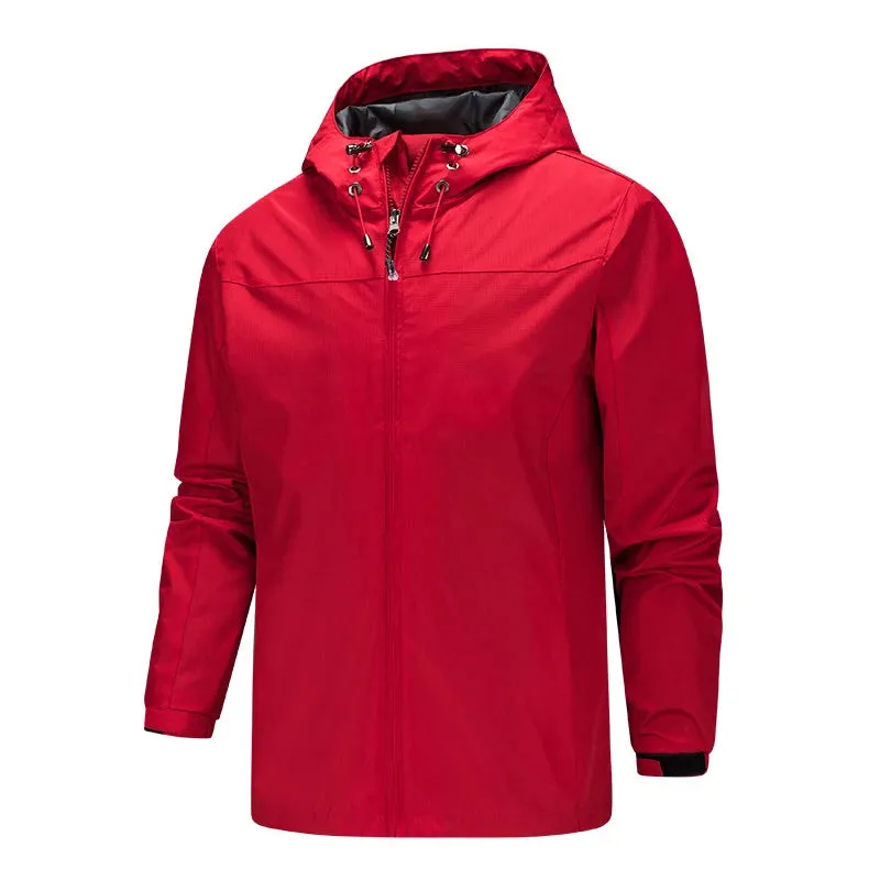 Spring Autumn Men's Jackets Solid Color Zipper Pocket Fashion Casual Sports Outdoor Windproof Waterproof Male Hooded Coat S-5XL