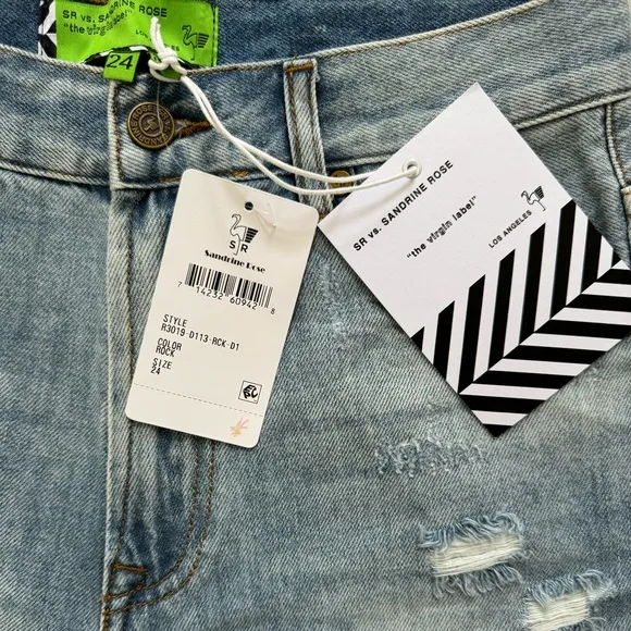 SR VS SANDRINE ROSE THE VIRGIN LABEL HI RISE DENIM CUT OFF SHORTS SIZE 24