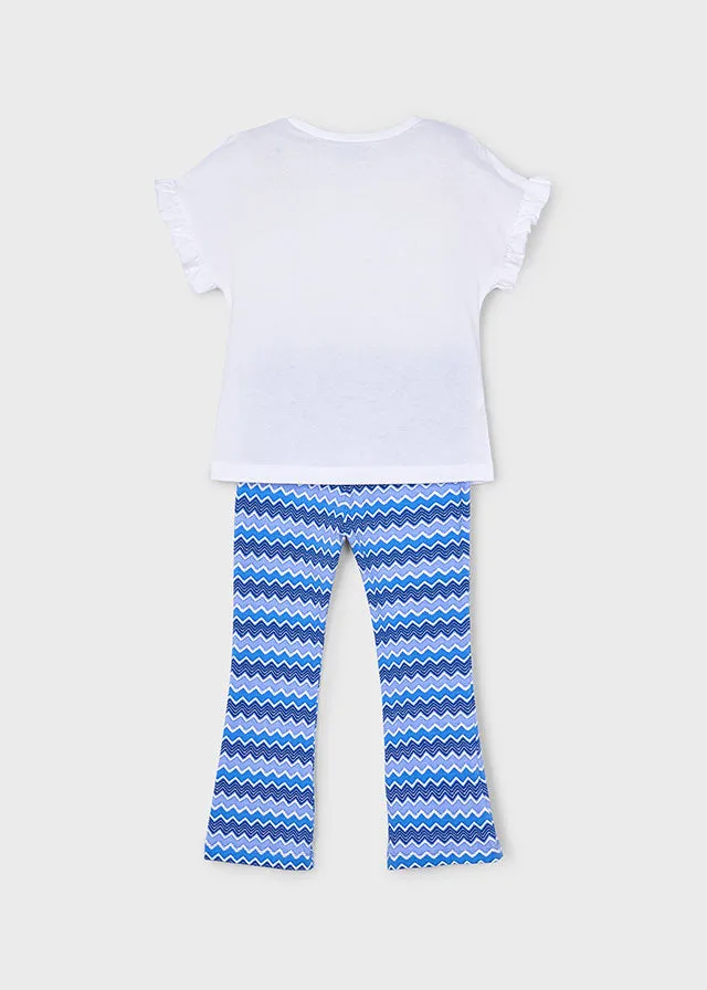 SS25 Mayoral Girls Blue & White Chevron Flared Leggings Set 3709
