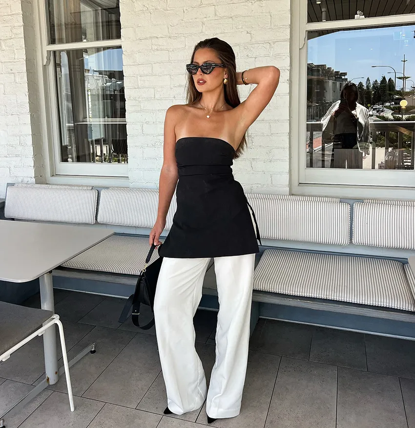 Stylish Off-Shoulder Bandeau Top with Side Corset for Women