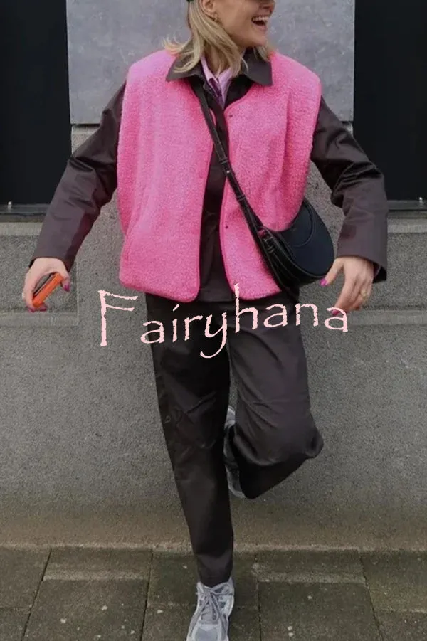 Stylish Polar Fleece Loose Single-breasted Sleeveless Vest Jacket
