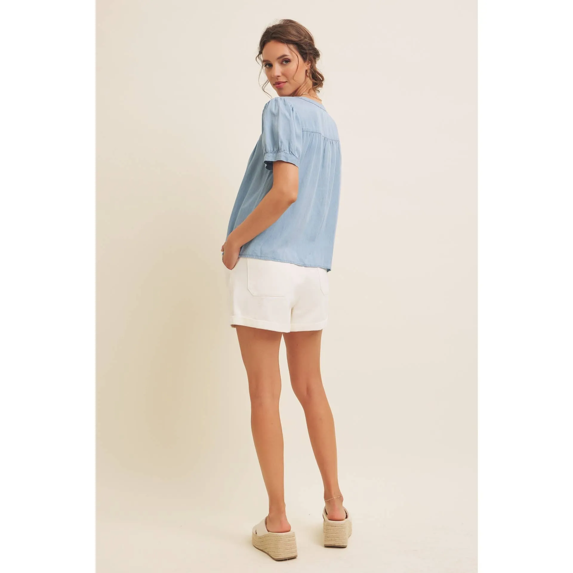 Sunday Afternoon Puff Sleeve Chambray Blouse