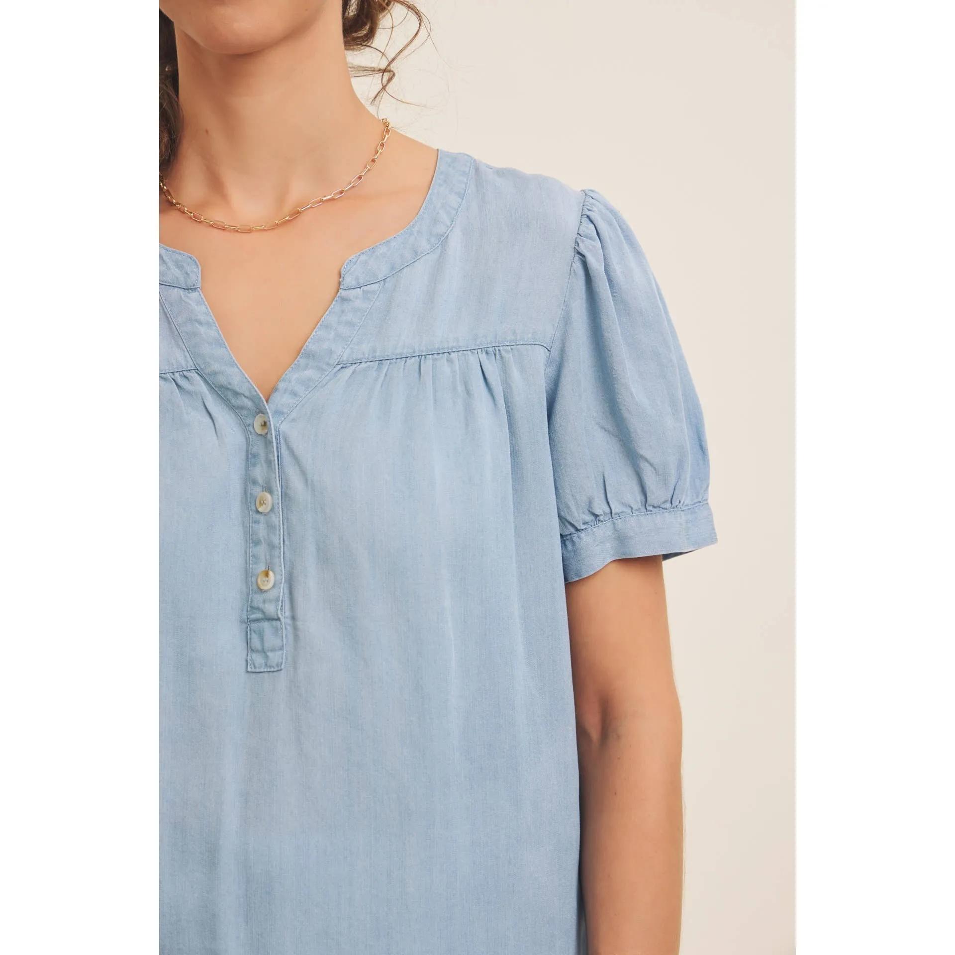 Sunday Afternoon Puff Sleeve Chambray Blouse
