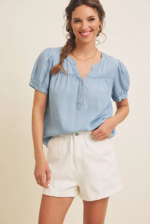 Sunday Afternoon Puff Sleeve Chambray Blouse