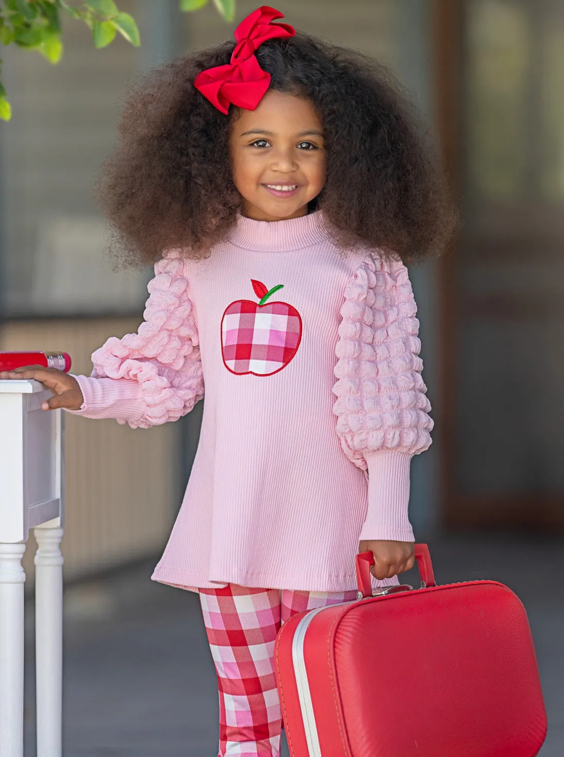 Sweet Schoolgirl Apple Tunic and Checkered Legging Set