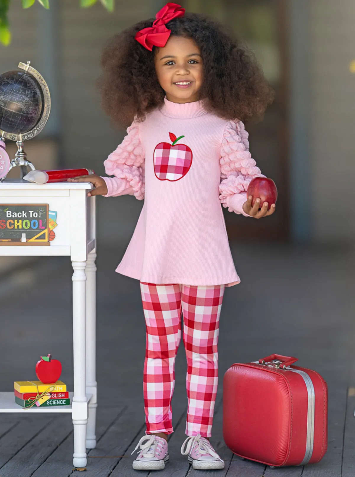 Sweet Schoolgirl Apple Tunic and Checkered Legging Set