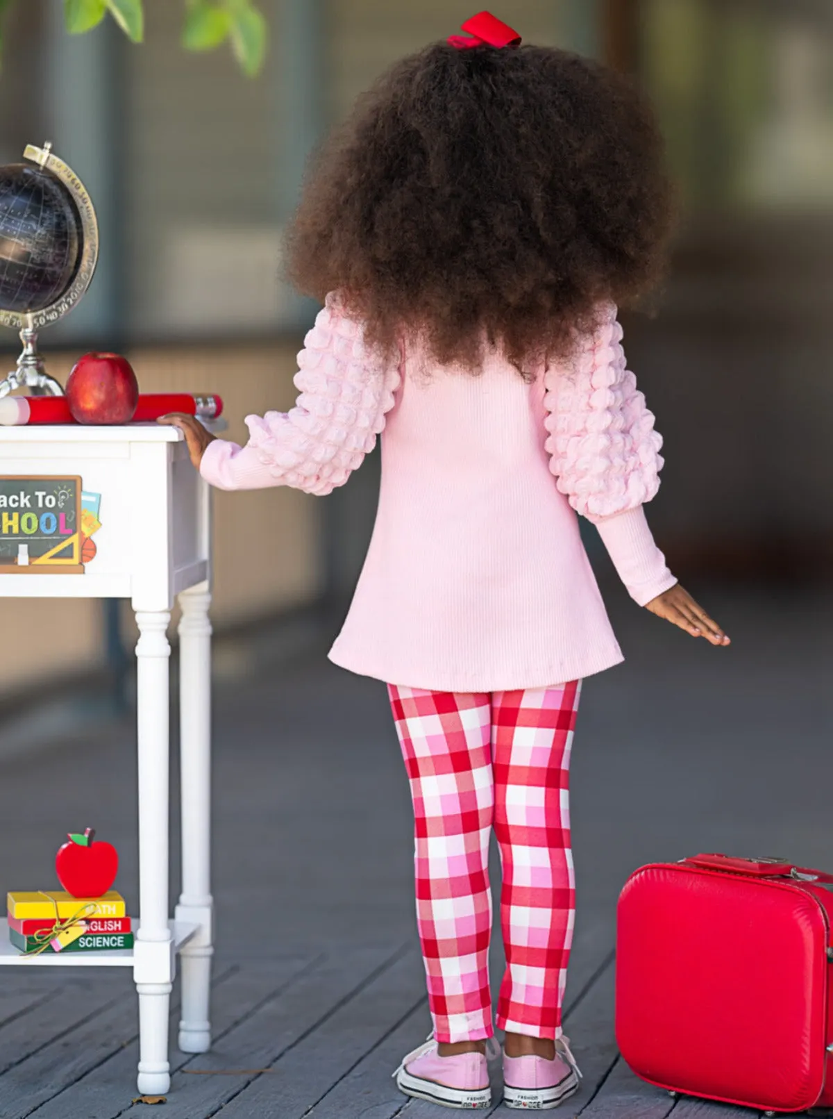 Sweet Schoolgirl Apple Tunic and Checkered Legging Set
