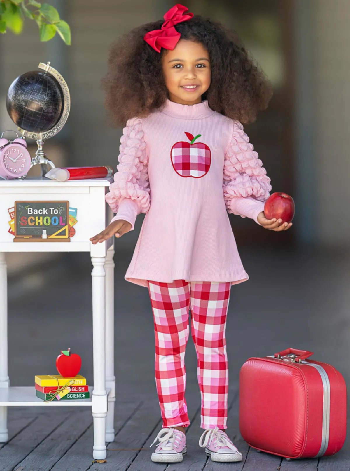 Sweet Schoolgirl Apple Tunic and Checkered Legging Set